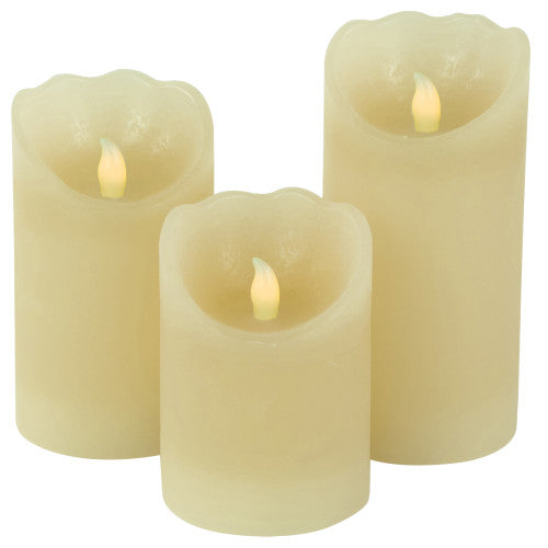 Set of 3 ivory flameless LED pillar candles with remote control